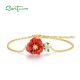 SANTUZZA 925 Sterling Silver Adjustable Bracelet Red Enamel Flower Jewelry