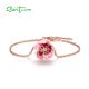 SANTUZZA 925 Sterling Silver Adjustable Bracelet Pink Enamel Flower Jewelry