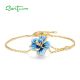 SANTUZZA 925 Sterling Silver Adjustable Bracelet Blue Enamel Flower Jewelry