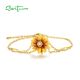 SANTUZZA 925 Sterling Silver Adjustable Bracelet Yellow Enamel Flower Jewelry