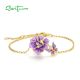 SANTUZZA 925 Sterling Silver Adjustable Bracelet Purple Enamel Flower Jewelry