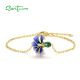 SANTUZZA 925 Sterling Silver Adjustable Bracelet Unique Blue Enamel Flower Jewelry