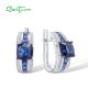 SANTUZZA 925 Sterling Silver Latch Back Earrings Blue Glass Blue Nano /White CZ Jewelry