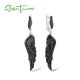 SANTUZZA 925 Sterling Silver Earrings Black Spinel Wing Dangling Fine Jewelry