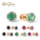 SANTUZZA 14K 585 Yellow/ Rose Gold Earrings Round Emerald/ Blue Sapphire/ Ruby Diamonds Stud Earrings Fine Jewelry