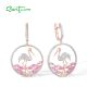 SANTUZZA 925 Sterling Silver Earrings Pink Stones White CZ Flamingo Earrings Animal Jewelry