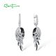 SANTUZZA 925 Sterling Silver Drop Earrings Black White Feather Fine Jewelry