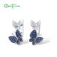 SANTUZZA 925 Sterling Silver Earrings Blue White Cubic Zirconia butterfly Fine Jewelry