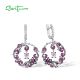 SANTUZZA 925 Sterling Silver Drop Earrings Red Pink Stones White CZ Round Flower Earrings Jewelry