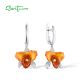 SANTUZZA 925 Sterling Silver Earrings Orange Orchid Enamel Flower Elegant Flower Jewelry