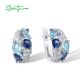 SANTUZZA 925 Sterling Silver Earrings Sparkling Blue Stones White Cubic Zirconia Jewelry