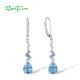 SANTUZZA 925 Sterling Silver Dangling Earrings Sparkling Blue Spinel White Cubic Zirconia Jewelry