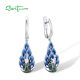 SANTUZZA 925 Sterling Silver Earrings Blue Enamel Peacock Animal Drop Earrings Fine Jewelry 