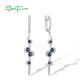 SANTUZZA Silver Earrings 925 Sterling Silver Blue White Cubic Zirconia Long Dangling Earrings Jewelry