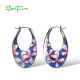 SANTUZZA 925 Sterling Silver Black Plated Pink Flower Hoop Earrings Enamel Brincos Jewelry