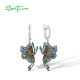 SANTUZZA 925 Sterling Silver Dangling Earrings Colorful Stones Butterfly Fine Jewelry