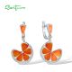 SANTUZZA 925 Sterling Silver Earrings For Women Sparkling Orange Enamel Leaf Fine Jewelry