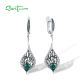 SANTUZZA 925 Sterling Silver Drop Earrings Green Spinel White CZ Leaves Plant Fine Jewelry