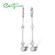 SANTUZZA 925 Sterling Silver Earrings White Cubic Zirconia Long Drop Earrings Fine Jewelry