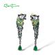 SANTUZZA 925 Sterling Silver Earrings Black Color Leopard Green Spinel Animal Fine Jewelry