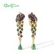 SANTUZZA 925 Sterling Silver Drop Earrings Gold Color Green Spinel Colorful Parrot Bird Animals Fine Jewelry