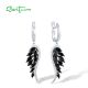 SANTUZZA 925 Sterling Silver Earrings Black Spinel White CZ Angel Wings Drop Earrings Fine Jewelry