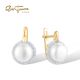 SANTUZZA 14K 585 Yellow Gold Earrings Sparkling Diamonds Fresh Water Pearl Fine Jewelry