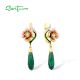 SANTUZZA 925 Sterling Silver Earrings Green &White Cubic Zirconia Delicate Flower Jewelry