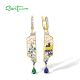 SANTUZZA 925 Sterling Silver Dangling Earrings Blue CZ Green Spinel White Enamel Asymmetric Fine Jewelry