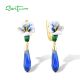 SANTUZZA 925 Sterling Silver Drop Earrings Blue Stones Handmade Enamel Flower Fine Jewelry