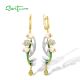 SANTUZZA 925 Sterling Silver Drop Earrings Green Stones White CZ Enamel Flower Fine Jewelry