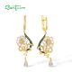 SANTUZZA 925 Sterling Silver Drop Earrings Green Spinel White CZ Enamel Flower Fine Jewelry