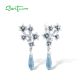 SANTUZZA 925 Sterling Silver Drop Earrings Blue Stones White CZ Enamel Flower Fine Jewelry