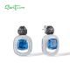 SANTUZZA 925 Sterling Silver Geometric Earrings Blue Glass White CZ Stud Earring Fine Jewelry