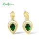 SANTUZZA 925 Sterling Silver Stud Earrings Green Glass White CZ Pear Shaped Fine Jewelry