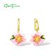 SANTUZZA 925 Sterling Silver Light Pink Blooming Flower Drop Earrings Jewelry Enamel