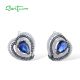 SANTUZZA Silver Earrings 925 Sterling Silver Heart Shimmering Blue CZ серьги Jewelry