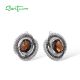 SANTUZZA Silver Earrings 925 Sterling Silver Round Shimmering Brown Smoky Glass серьги Jewelry