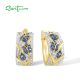 SANTUZZA 925 Sterling Silver Earrings White Cubic Zirconia Blue Tulip Gold Plated Jewelry