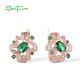 SANTUZZA 925 Sterling Silver Earrings Shiny White Cubic Zirconia Green Stones Earrings Jewelry