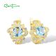 SANTUZZA 925 Sterling Silver Earrings White Cubic Zirconia Blue Stones Gold Color Fine Jewelry