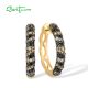 SANTUZZA 925 Sterling Silver Hoop Earrings Black Spinel Yellow Cubic Zirconia Gold Color Jewelry