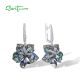 SANTUZZA 925 Sterling Silver Earrings Multi Gems Blue Lily Flower Drop Earrings Jewelry