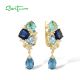 SANTUZZA 925 Sterling Silver Earrings Blue Gemstone Drop Earrings Gold Color Fine Jewelry