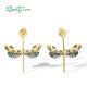 SANTUZZA 925 Sterling Silver Earrings Green Spinel White CZ Golden Dragonfly Flower Fine Jewelry