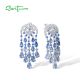 SANTUZZA Silver Dangling Earrings 925 Sterling Silver Blue Glass / Spinel White CZ Raindrops Jewelry