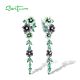 SANTUZZA Silver Earrings 925 Sterling Silver Green Spinel White CZ Blooming Flowers Jewelry Enamel