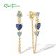 SANTUZZA 925 Sterling Silver Earrings Blue Heart Stones Long Thread Dangling Earrings Fine Jewelry