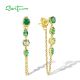 SANTUZZA 925 Sterling Silver Earrings Green Stones Gold Color Long Thread Earrings Fine Jewelry