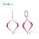 SANTUZZA 925 Sterling Silver Earrings Gradual Pink Red Stones White CZ Dangling Earrings Jewelry